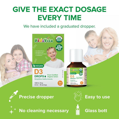 Kidzvita Organic Vegan Vitamin D3 Drops 1000IU (3.6 mL)