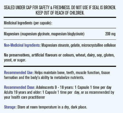 Maplelife Magnesium Bisglycinate 200mg (90 Capsules)